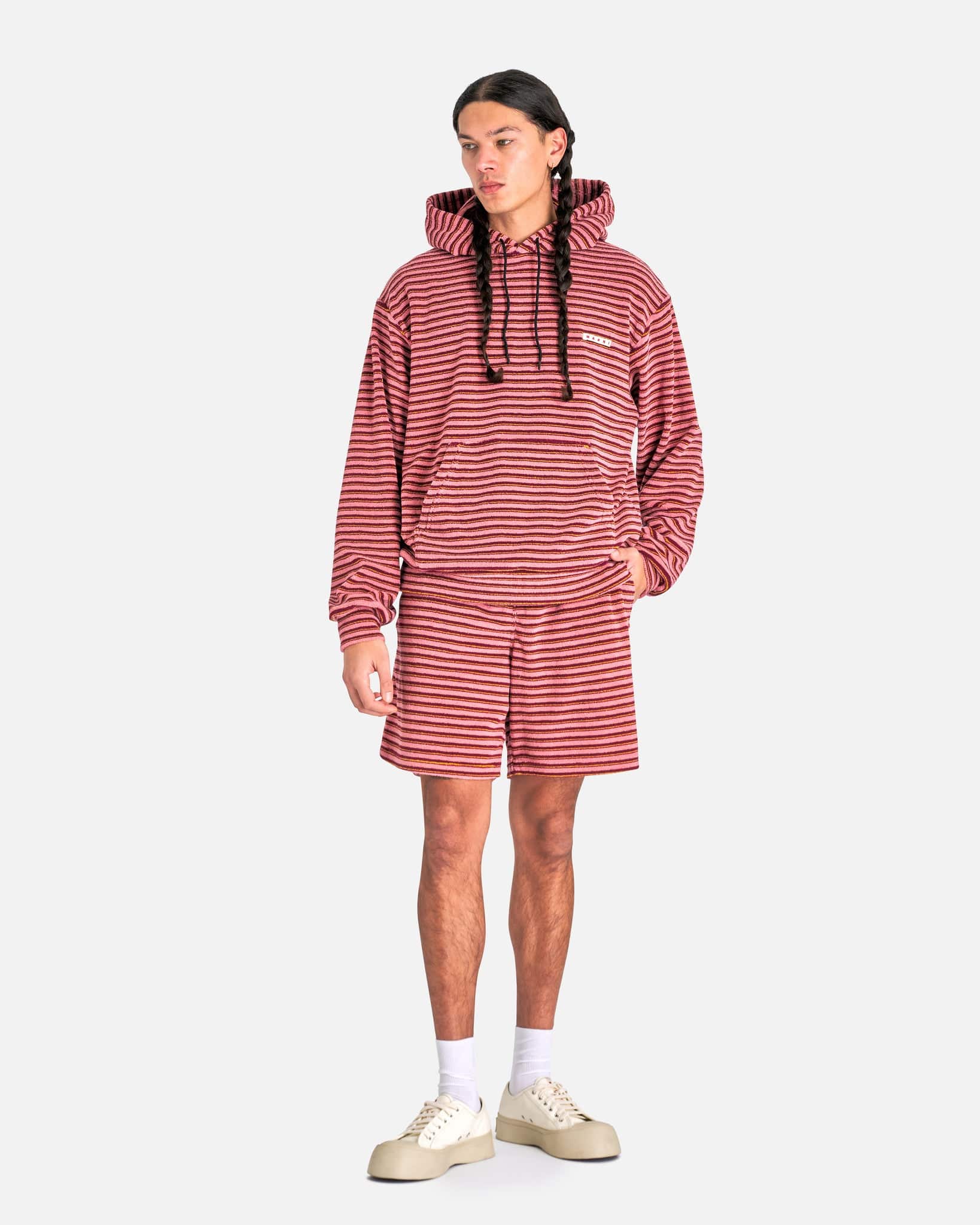 Marni Men's Shorts Striped Terrycloth Shorts in Gummy Pink