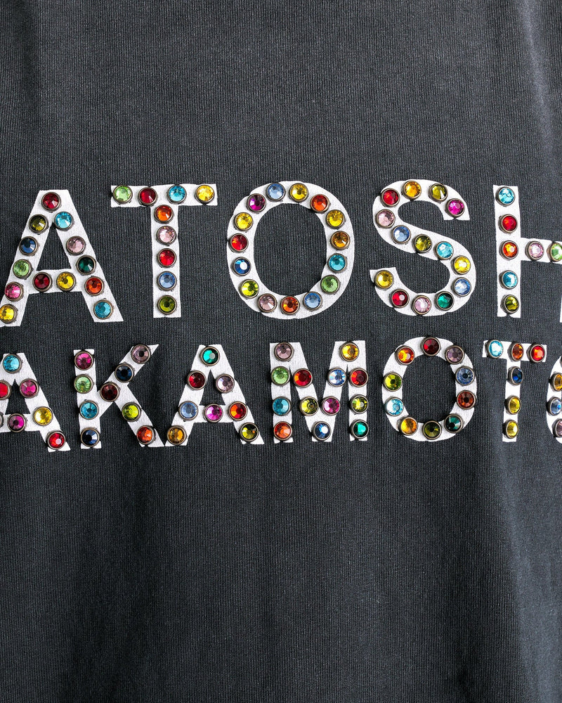 Satoshi Nakamoto Men's T-Shirts Studded Logo T-Shirt in Washed Black