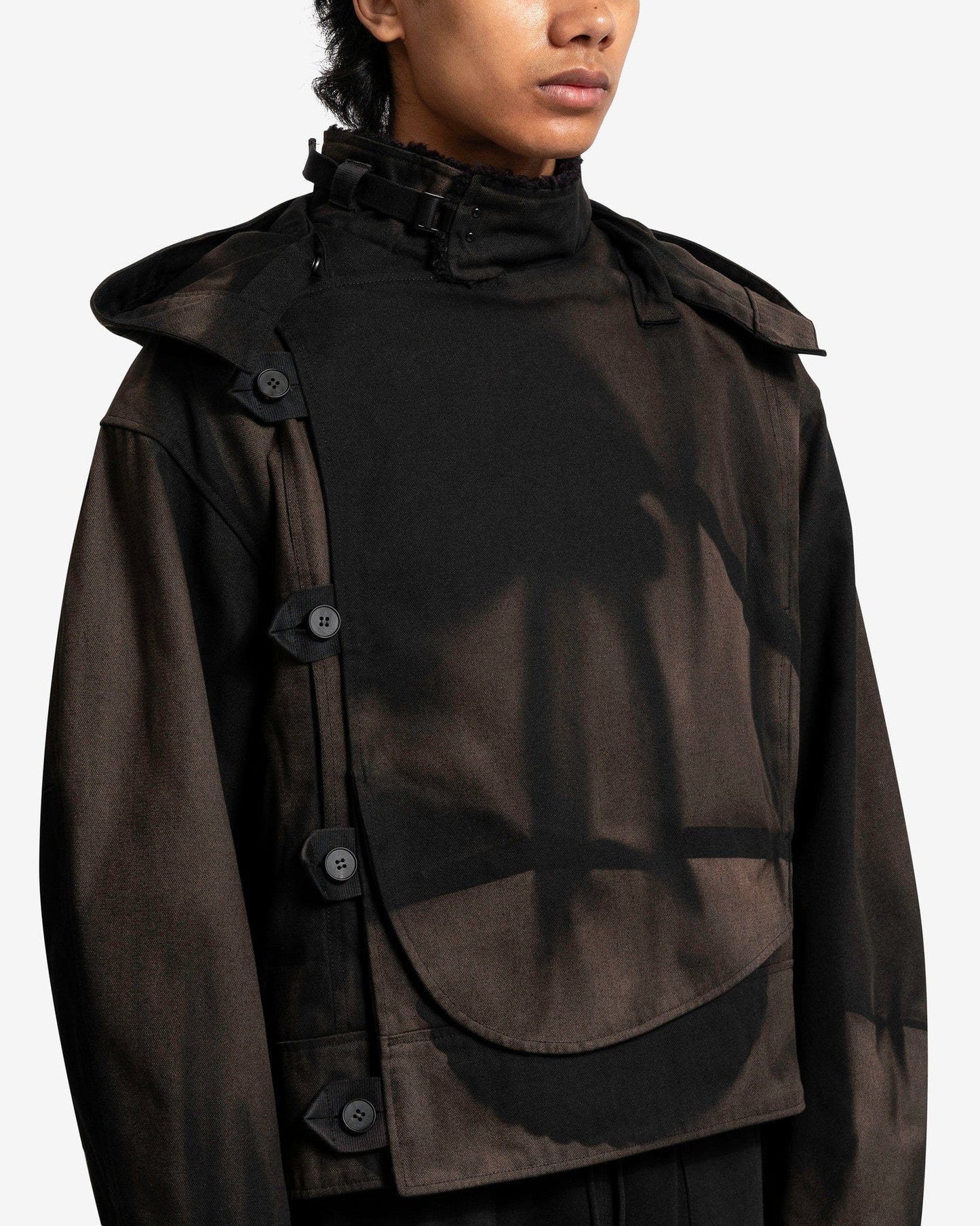 JiyongKim Men's Jackets Sun Bleached Asymmetric Military Jacket in Black