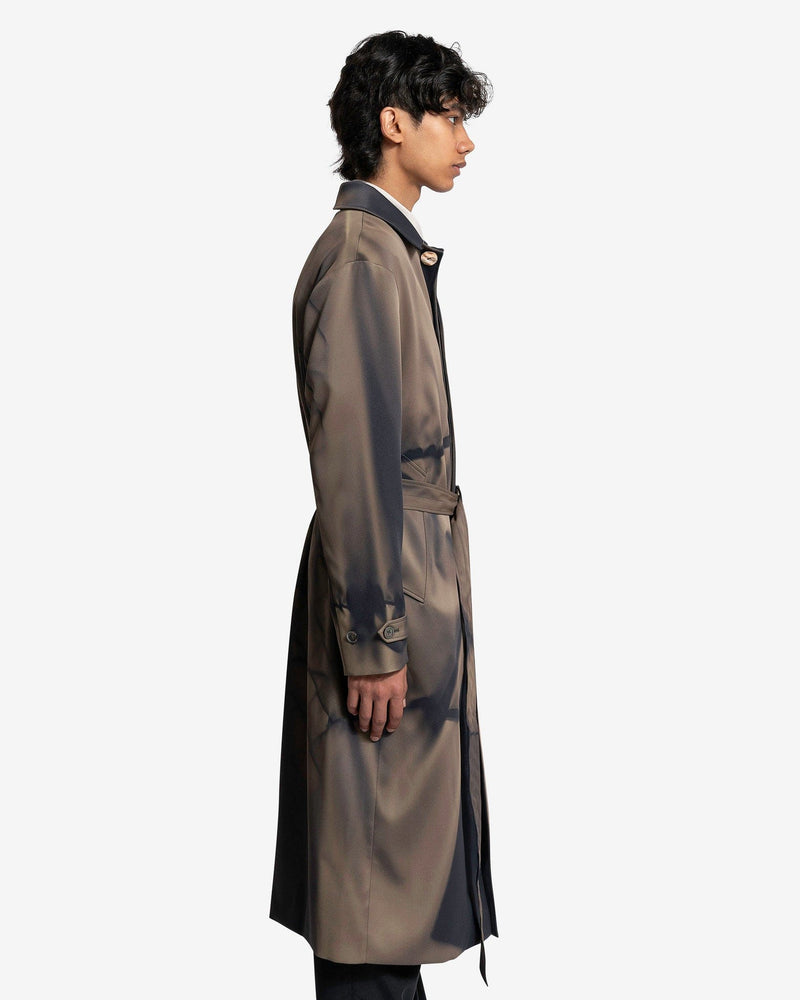 JiyongKim Men's Coat Sun Bleached Belted Mac Coat in Dark Green Satin