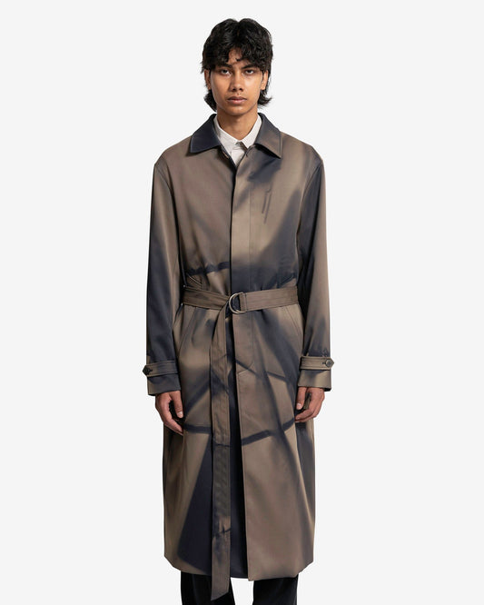 JiyongKim Men's Coat Sun Bleached Belted Mac Coat in Dark Green Satin