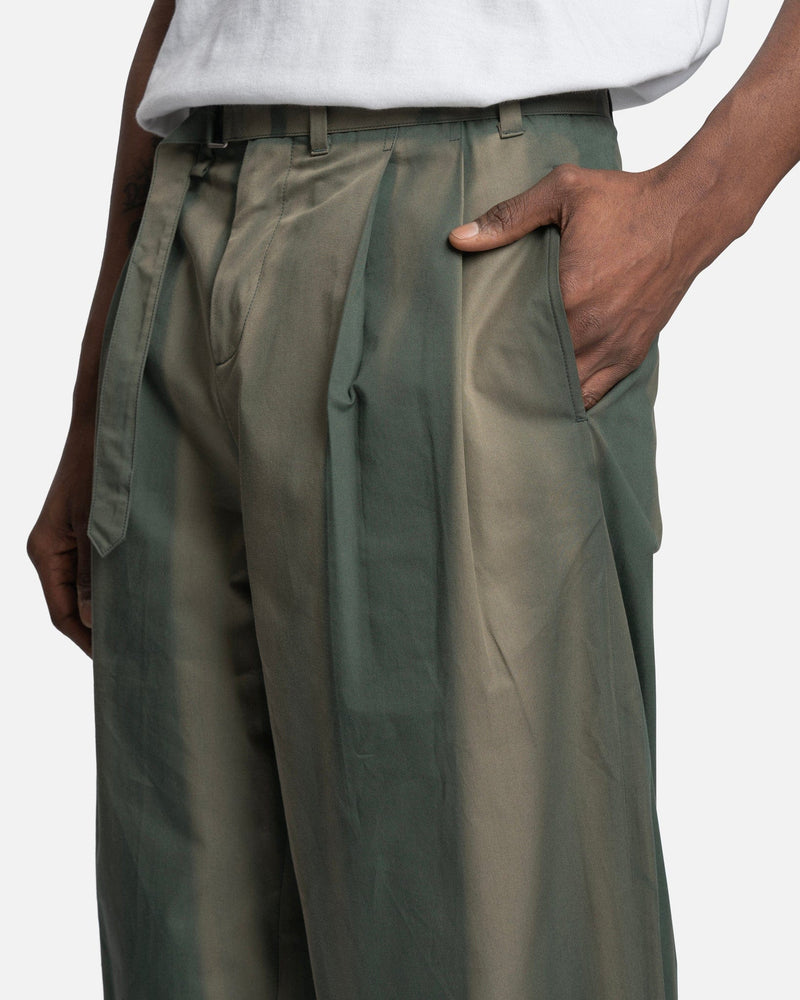 JiyongKim Men's Pants Sun-Bleached Belted Wide Trousers in Moss Green
