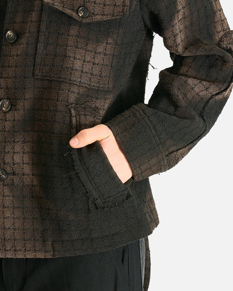 JiyongKim Men's Shirts Sun-Bleached Collarless Tweed Jacket in Black