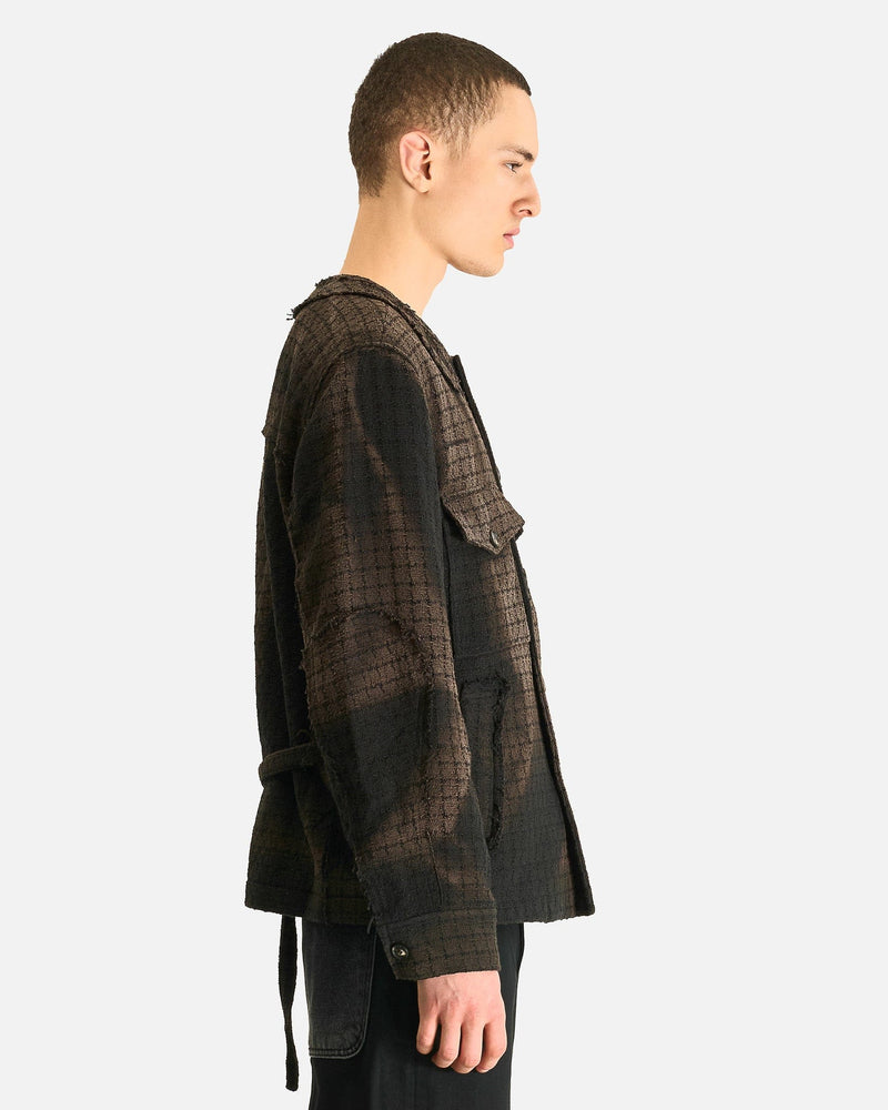 JiyongKim Men's Shirts Sun-Bleached Collarless Tweed Jacket in Black