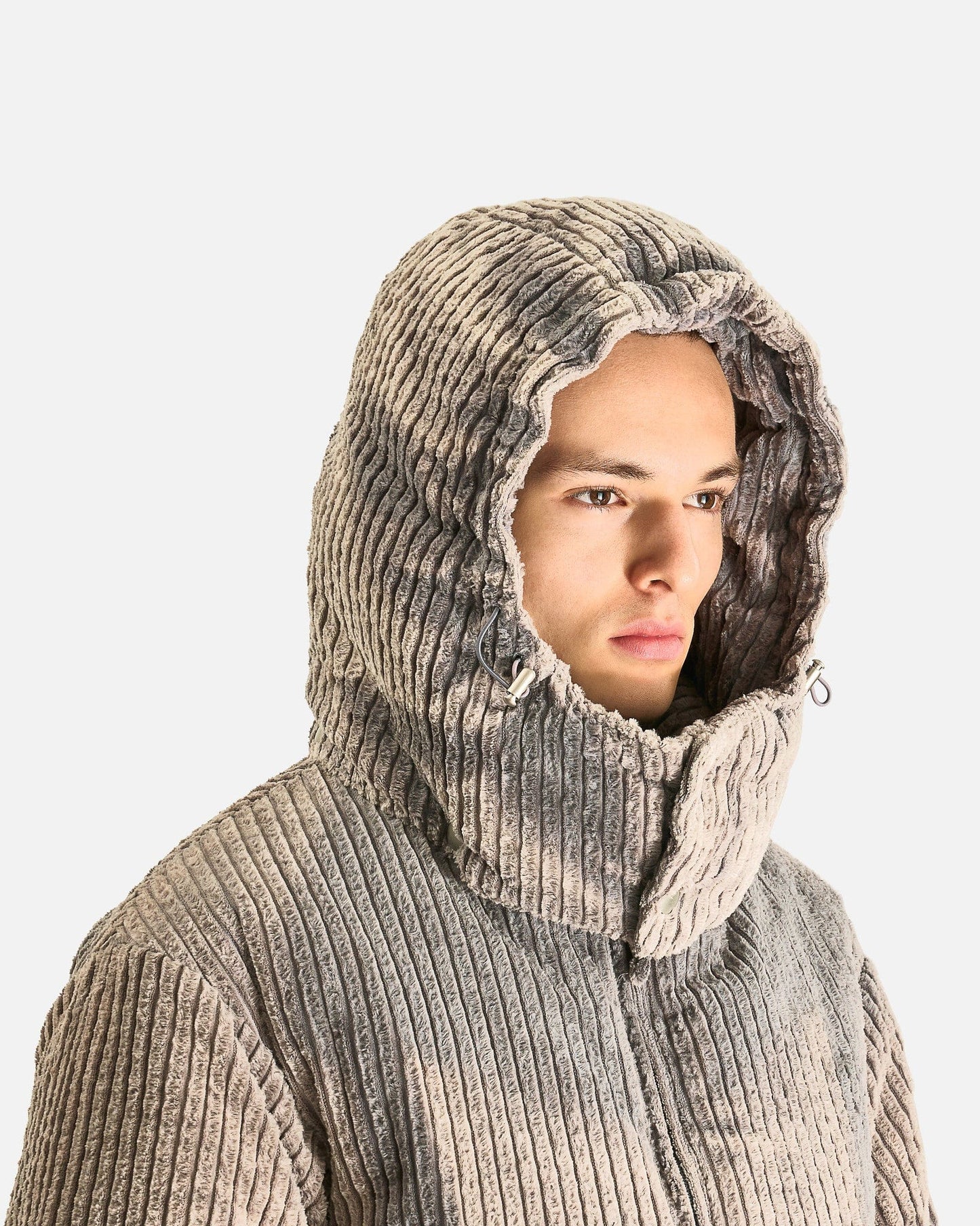 JiyongKim Men's Jackets S Sun-Bleached Detachable Hood Down Jacket in Grey