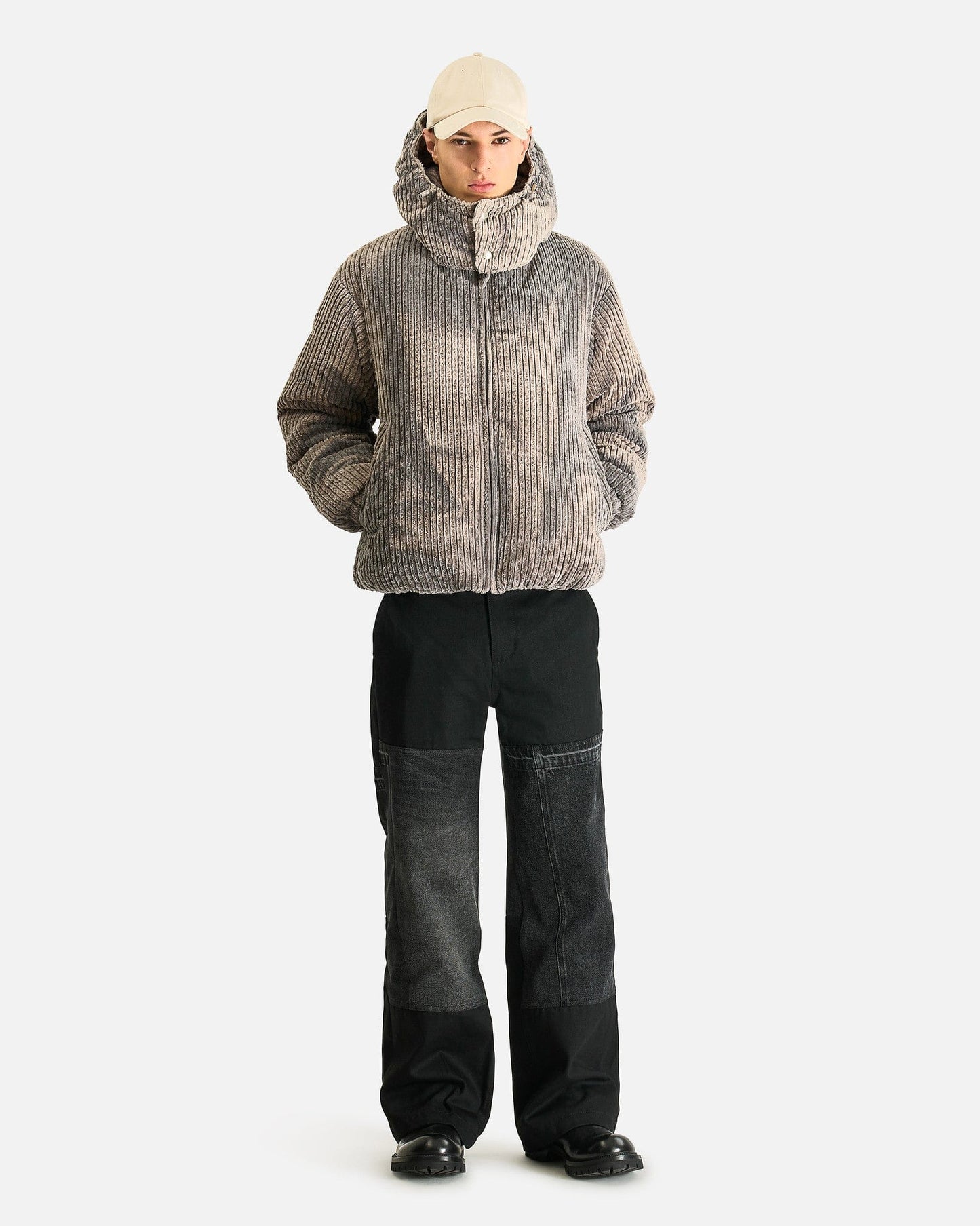 JiyongKim Men's Jackets S Sun-Bleached Detachable Hood Down Jacket in Grey