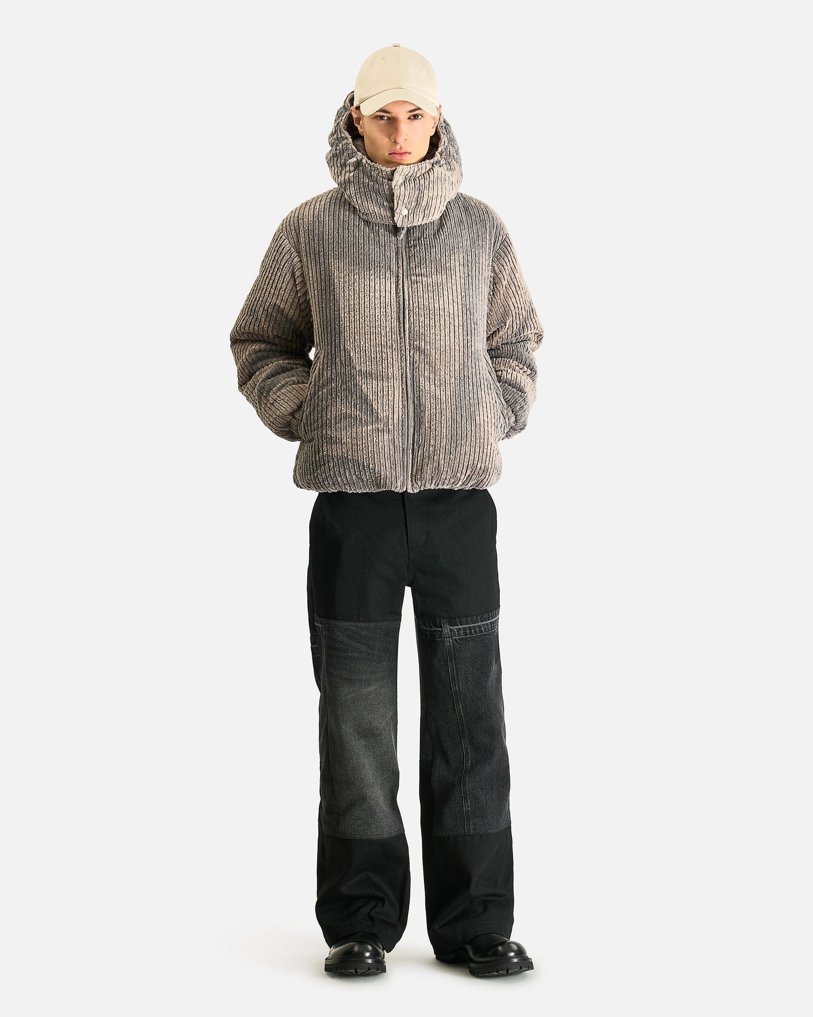 JiyongKim Men's Jackets S Sun-Bleached Detachable Hood Down Jacket in Grey