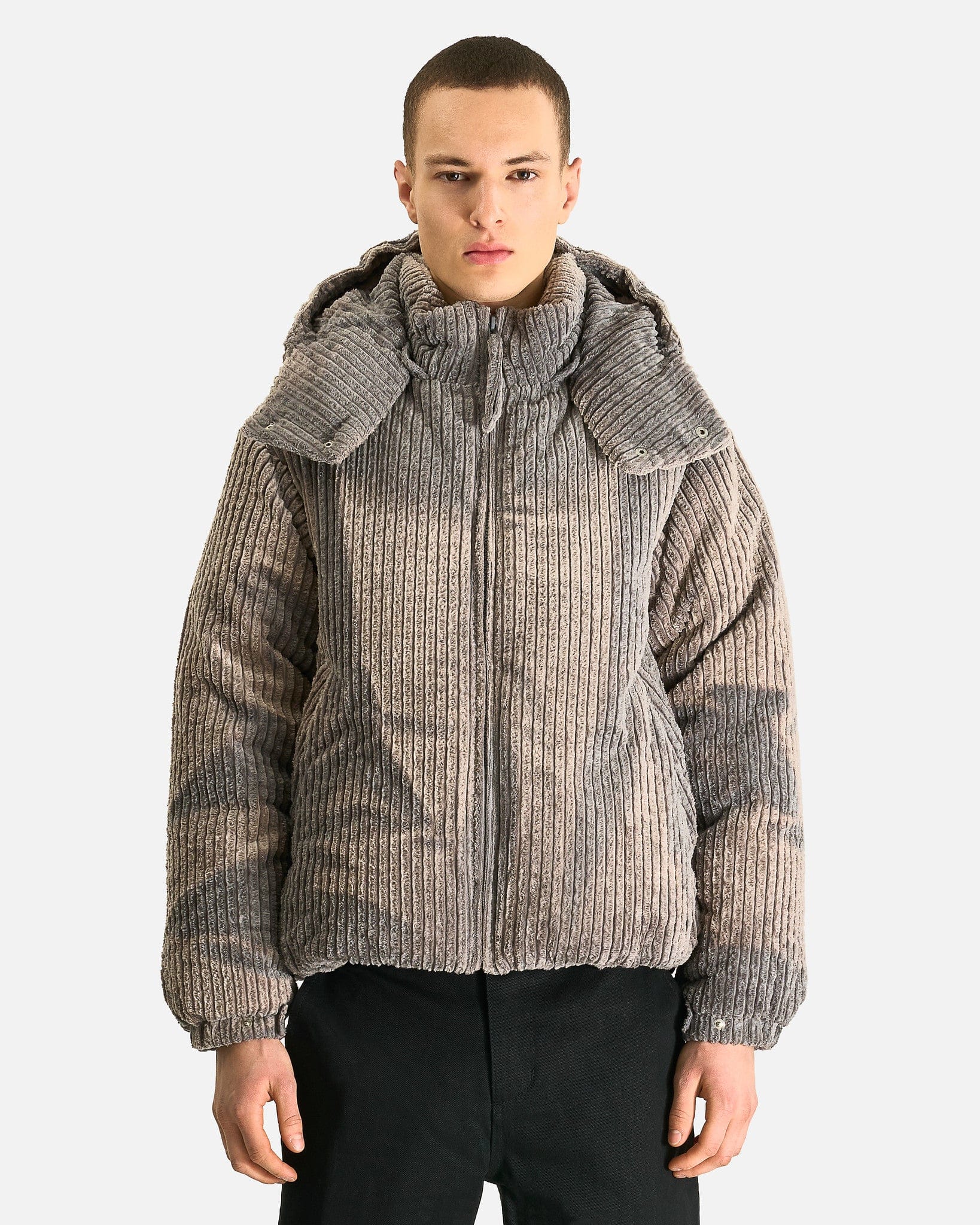 JiyongKim Men's Jackets S Sun-Bleached Detachable Hood Down Jacket in Grey