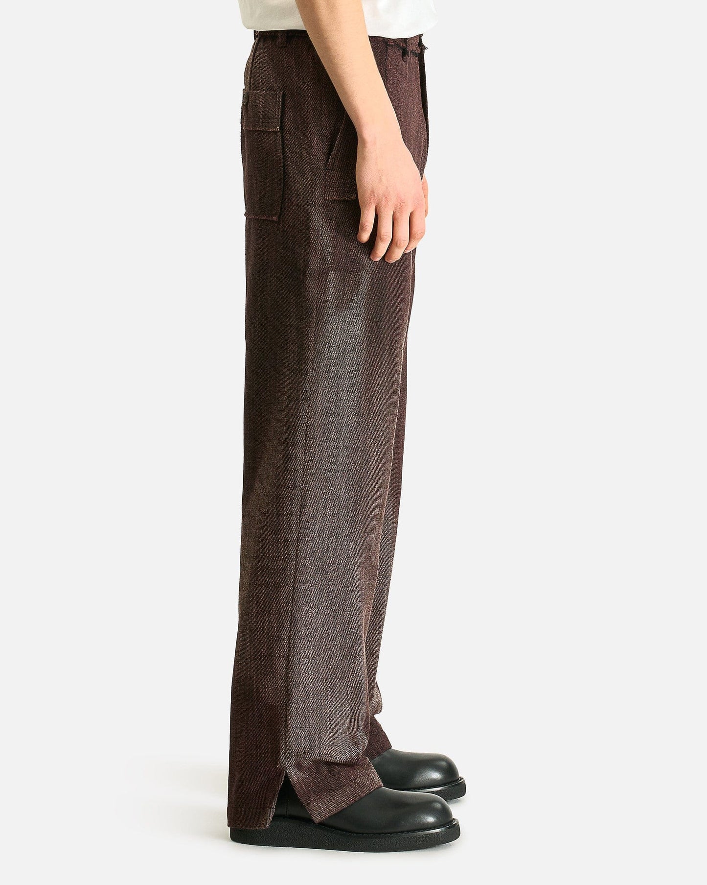 JiyongKim Men's Pants Sun-Bleached Raw Edged Straight Trousers in Brown