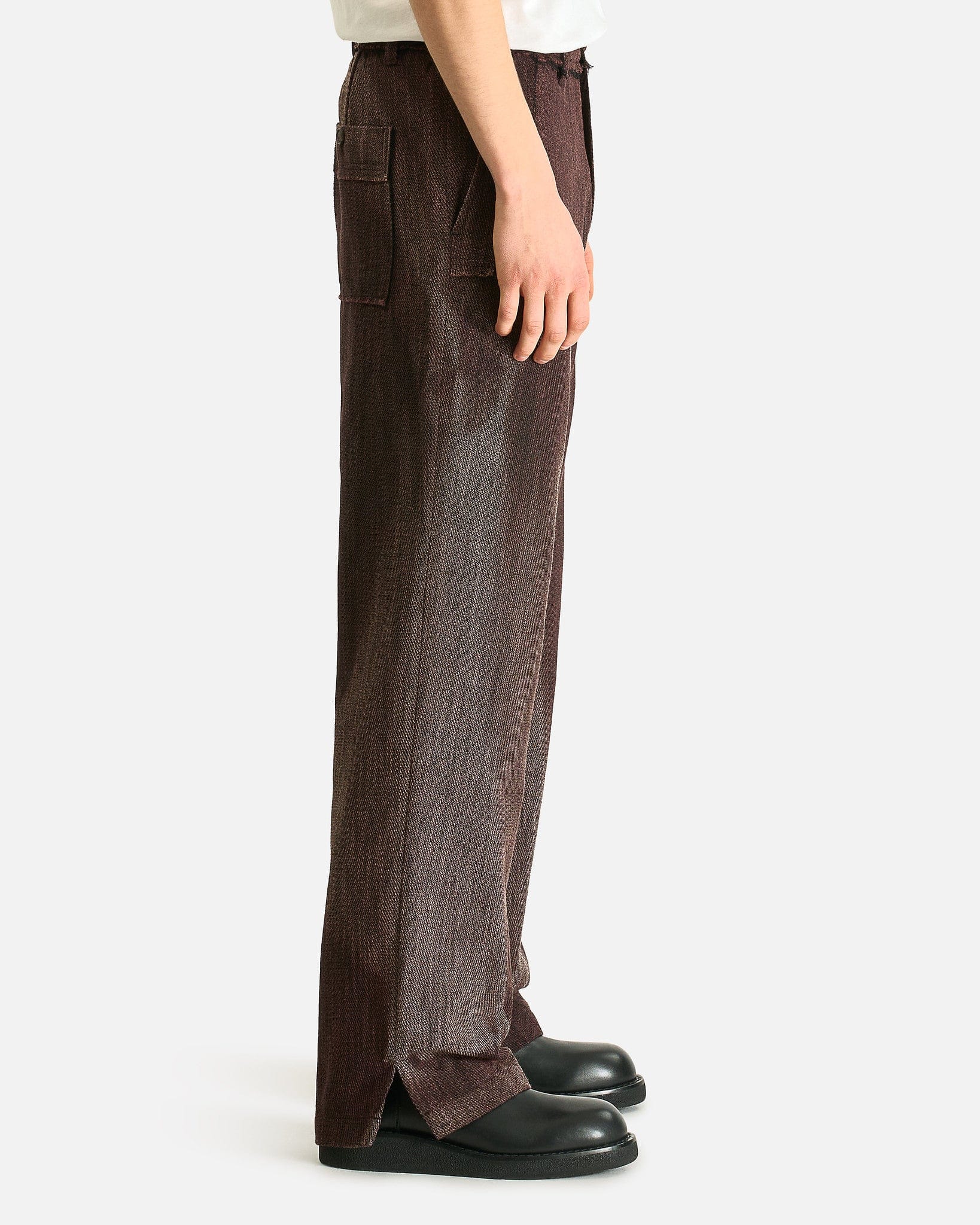 JiyongKim Men's Pants Sun-Bleached Raw Edged Straight Trousers in Brown