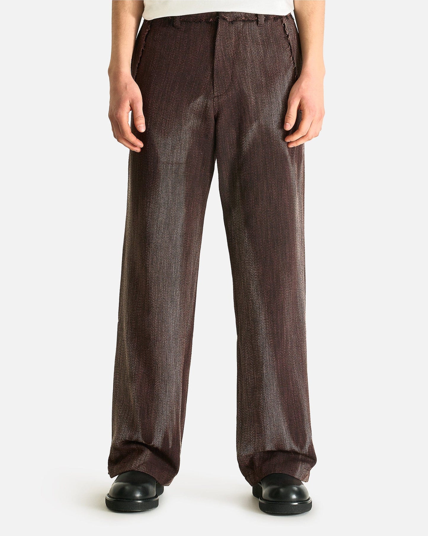 JiyongKim Men's Pants Sun-Bleached Raw Edged Straight Trousers in Brown