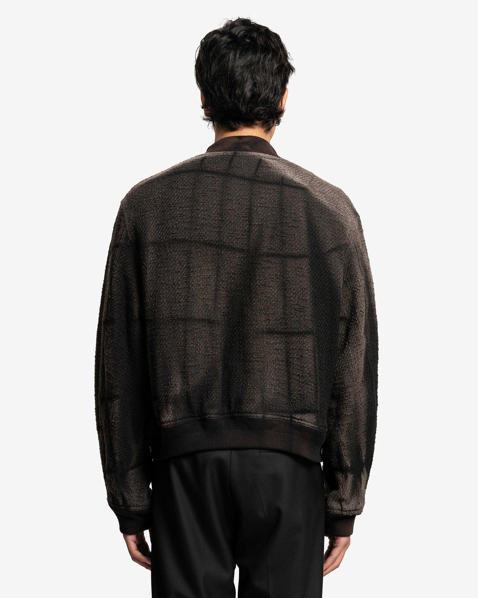 JiyongKim Men's Jackets Sun Bleached Tweed Bomber in Black Cotton Tweed