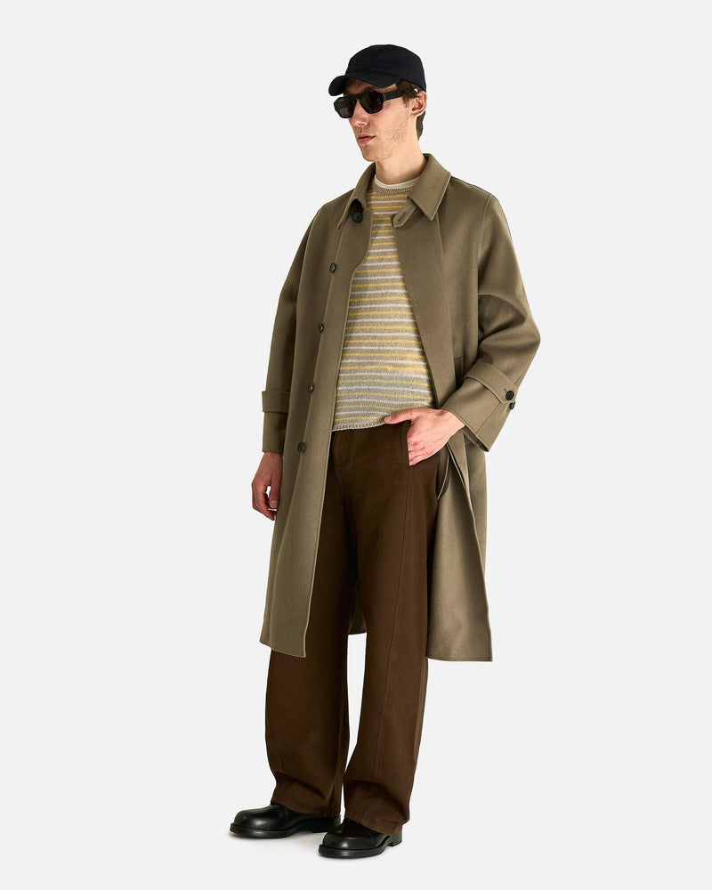 Auralee Men's Coat Super Fine Wool Melton Hand Sewn Coat in Olive Grey