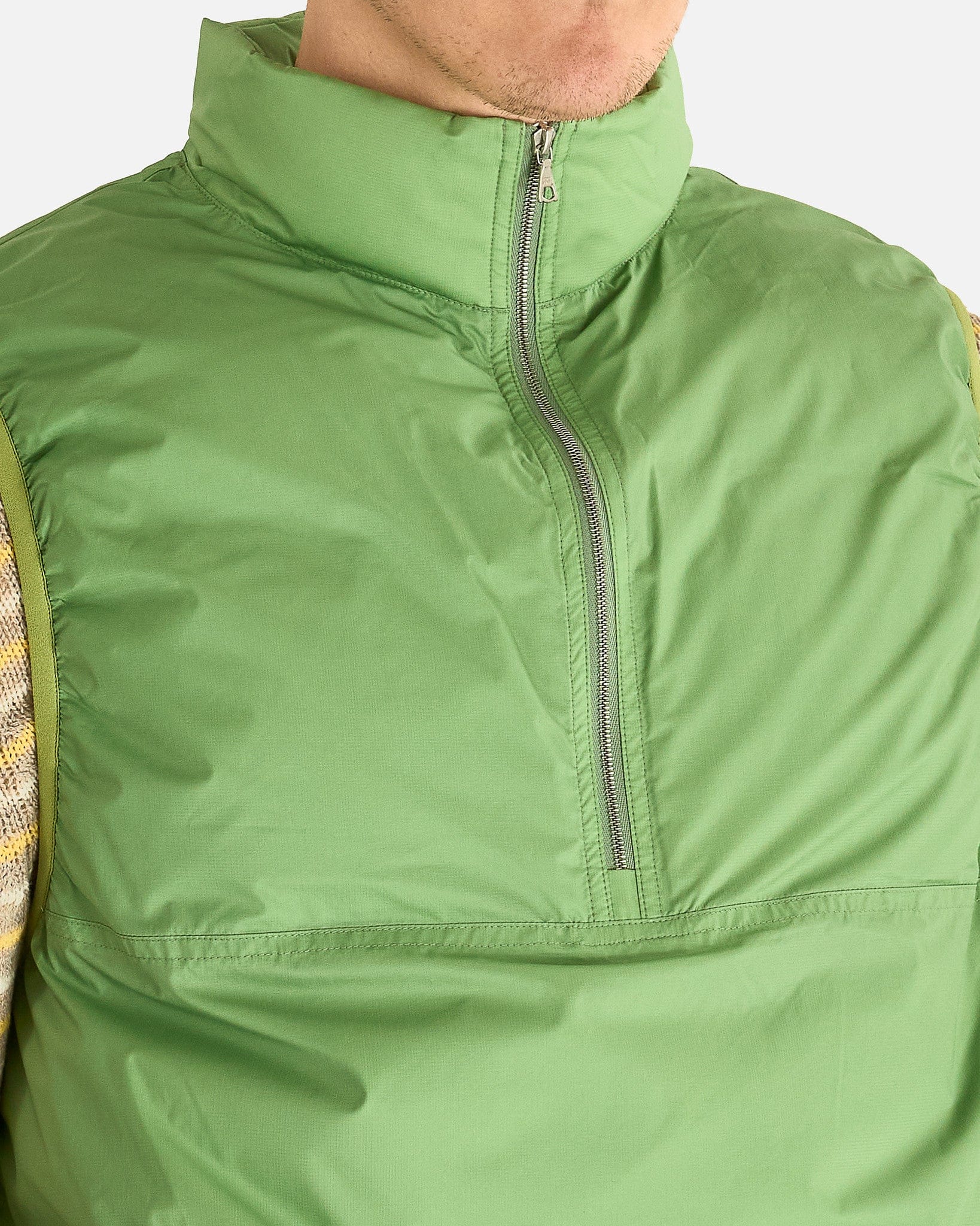 Auralee Men's Jackets Super Light Nylon Ripstop Down P/O Vest in Light Green