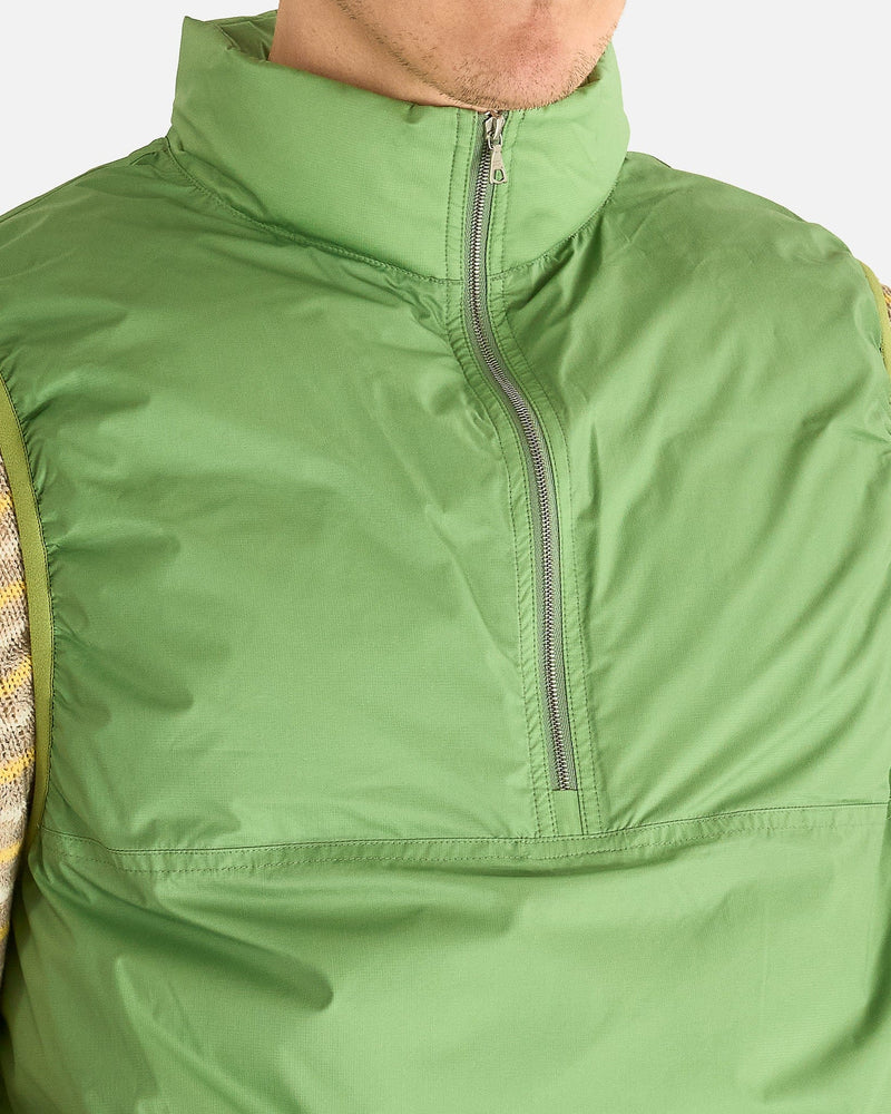 Auralee Men's Jackets Super Light Nylon Ripstop Down P/O Vest in Light Green