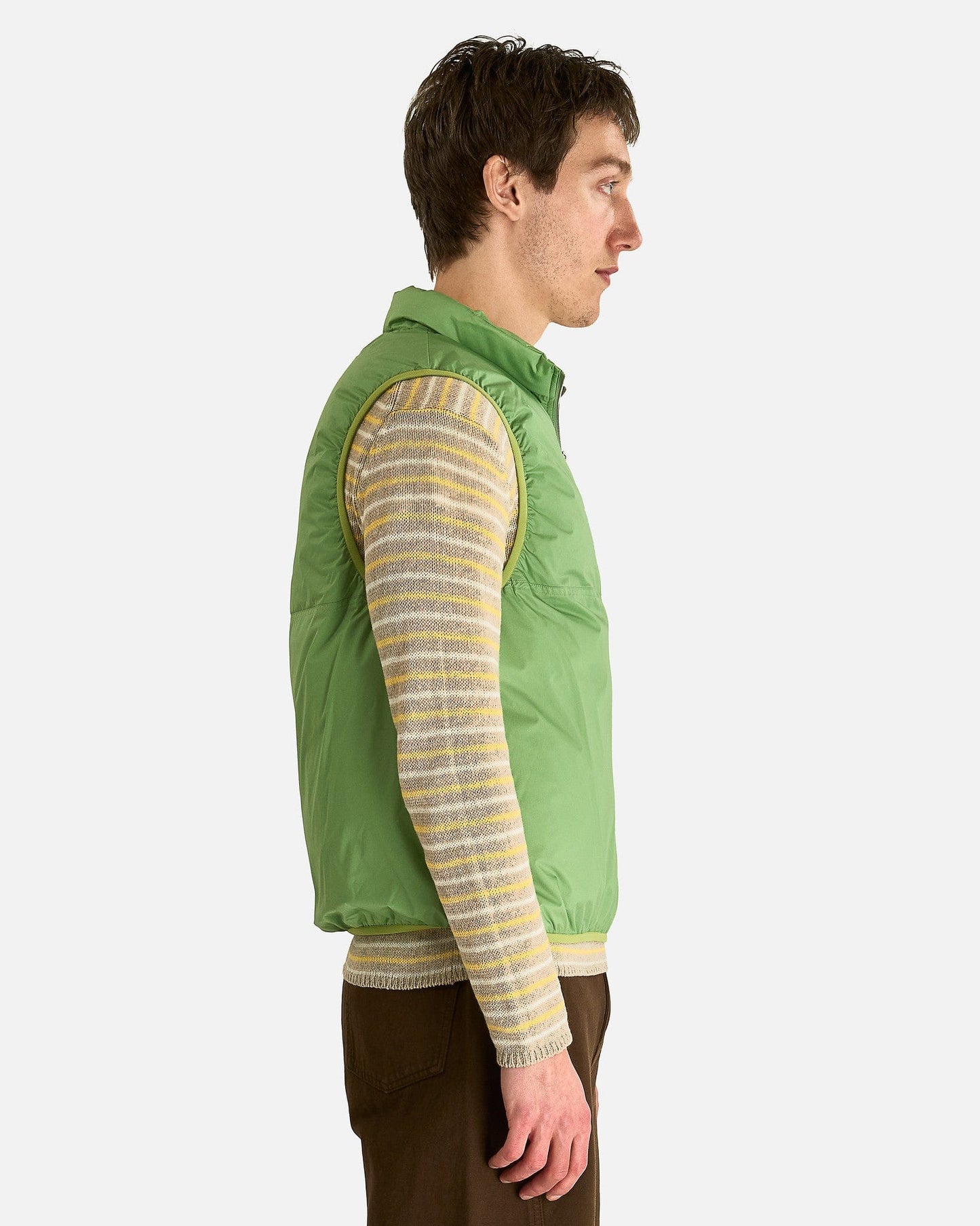 Auralee Men's Jackets Super Light Nylon Ripstop Down P/O Vest in Light Green