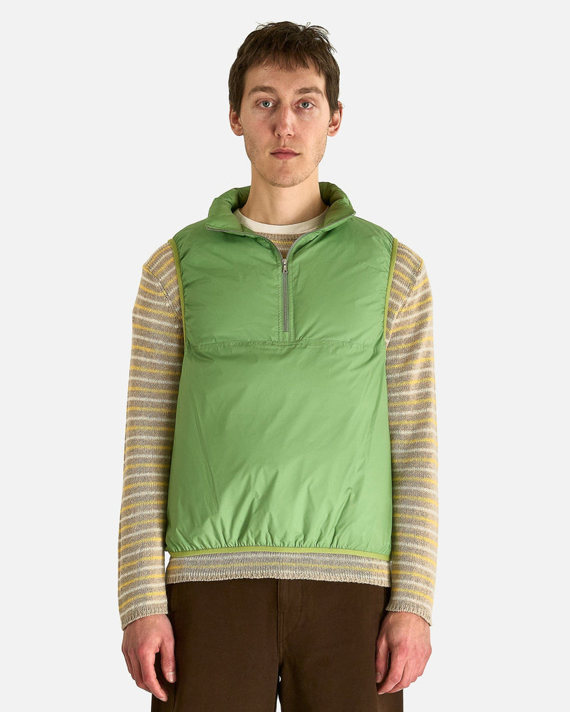 Auralee Men's Jackets Super Light Nylon Ripstop Down P/O Vest in Light Green