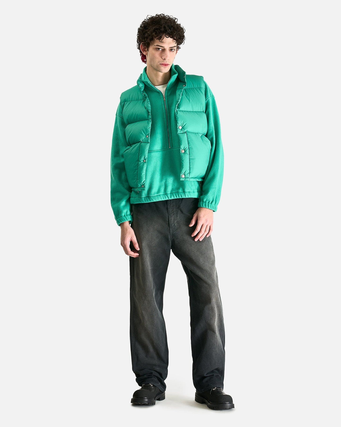 Auralee Men's Jackets Super Light Nylon Ripstop Down Vest in Jade Green