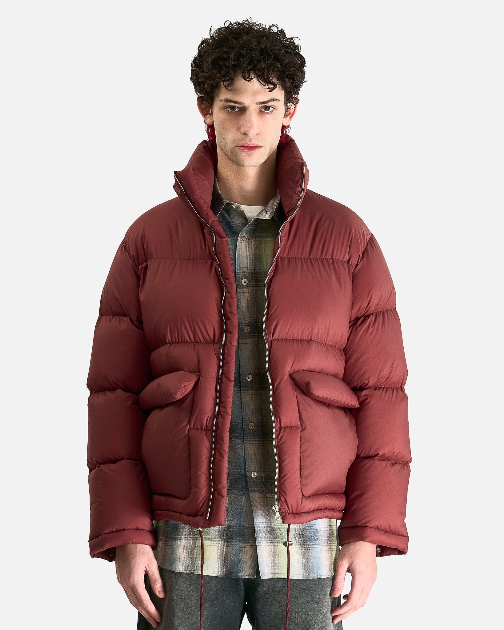 Auralee Men's Jackets Super Light Nylon Ripstop in Burgundy