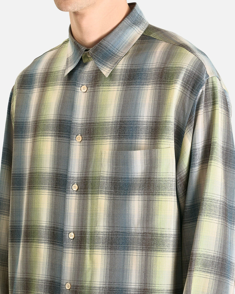 Auralee Men's Shirts Super Light Wool Check Shirt Blue Green Check