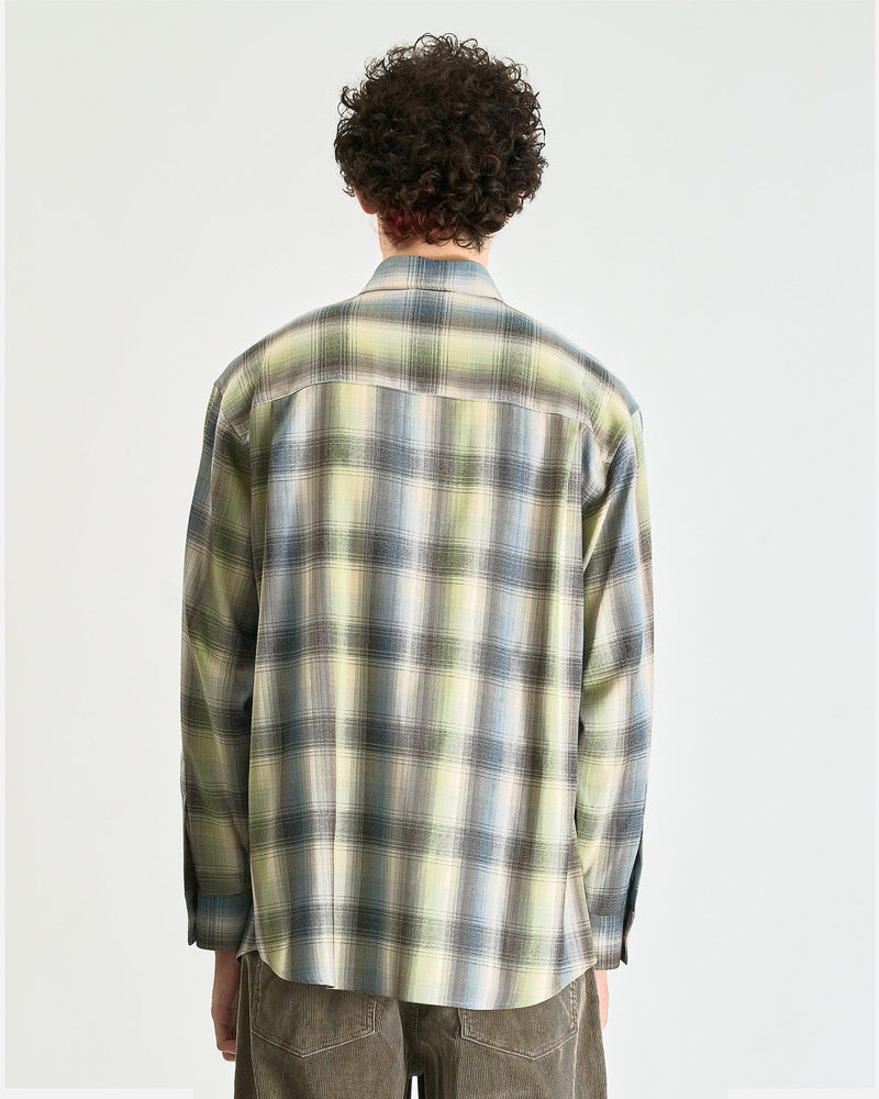 Auralee Men's Shirts Super Light Wool Check Shirt Blue Green Check