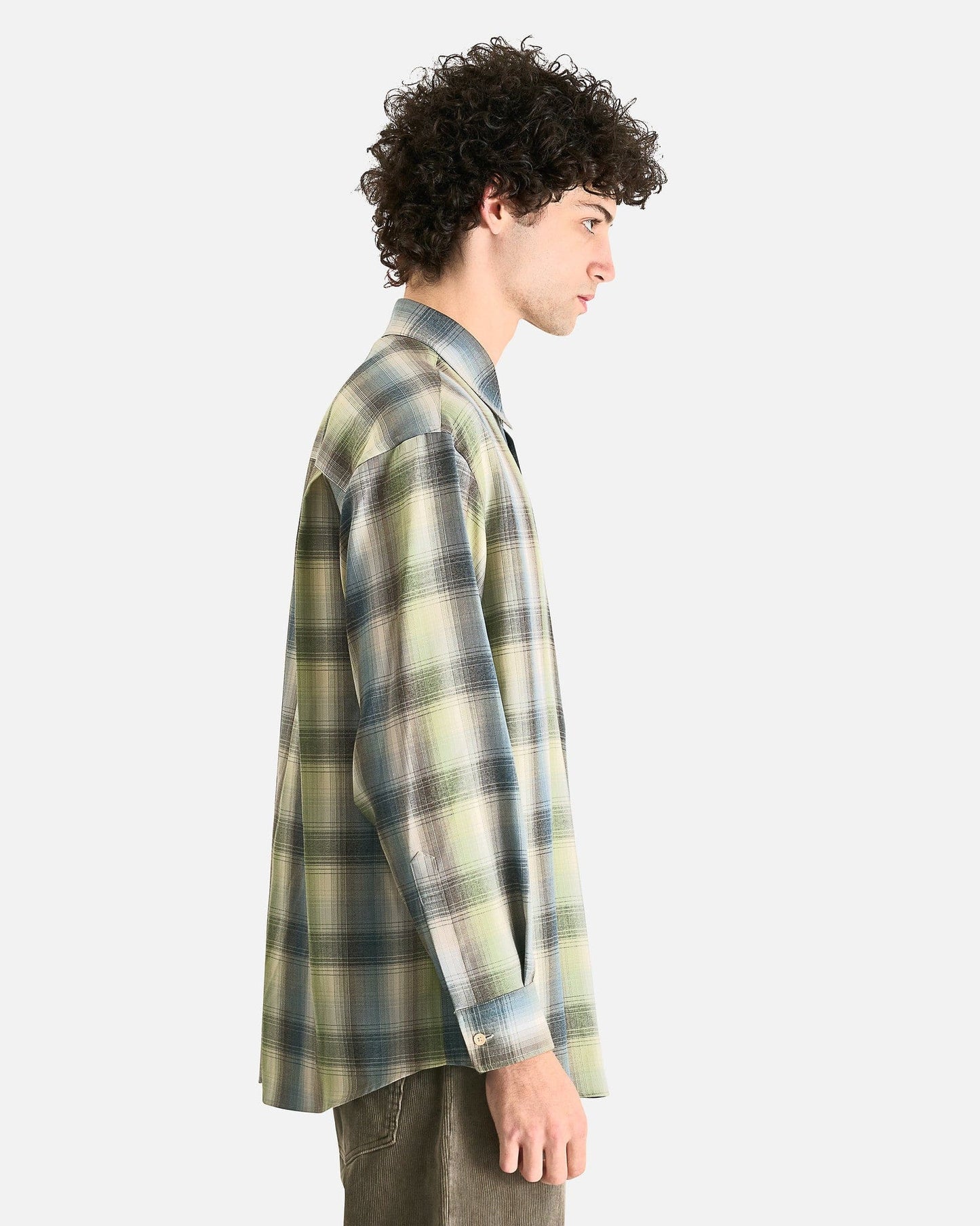 Auralee Men's Shirts Super Light Wool Check Shirt Blue Green Check