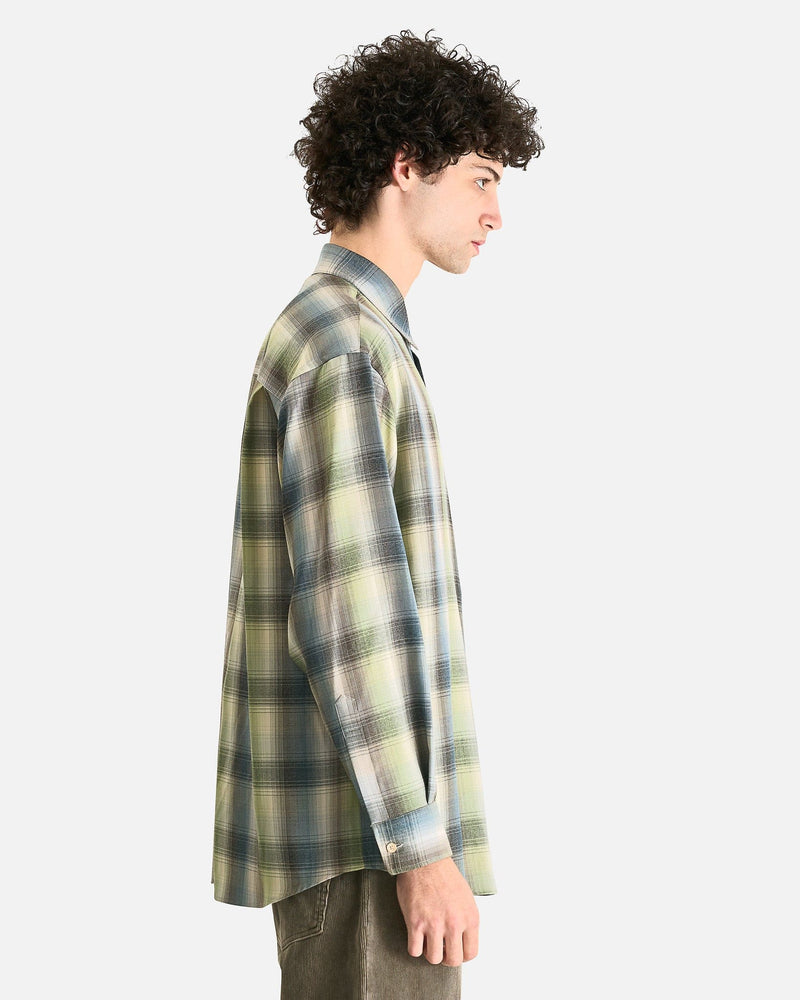 Auralee Men's Shirts Super Light Wool Check Shirt Blue Green Check