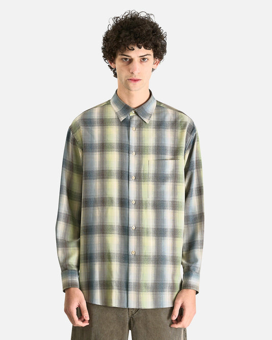 Auralee Men's Shirts Super Light Wool Check Shirt Blue Green Check