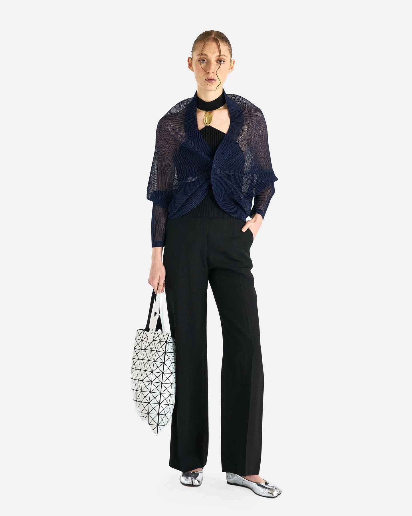 Pleats Please Issey Miyake Women Sweaters O/S Tatami August Cardigan in Dark Navy