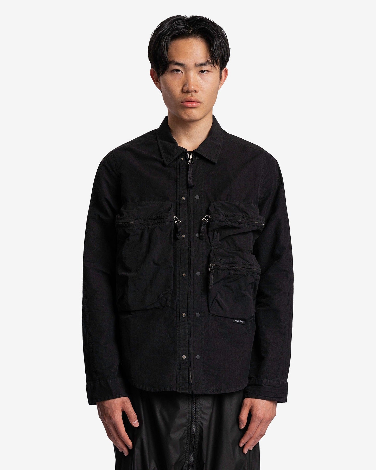 Nemen Men's Shirts Tats Zipped Parachute Overshirt in Ink Black