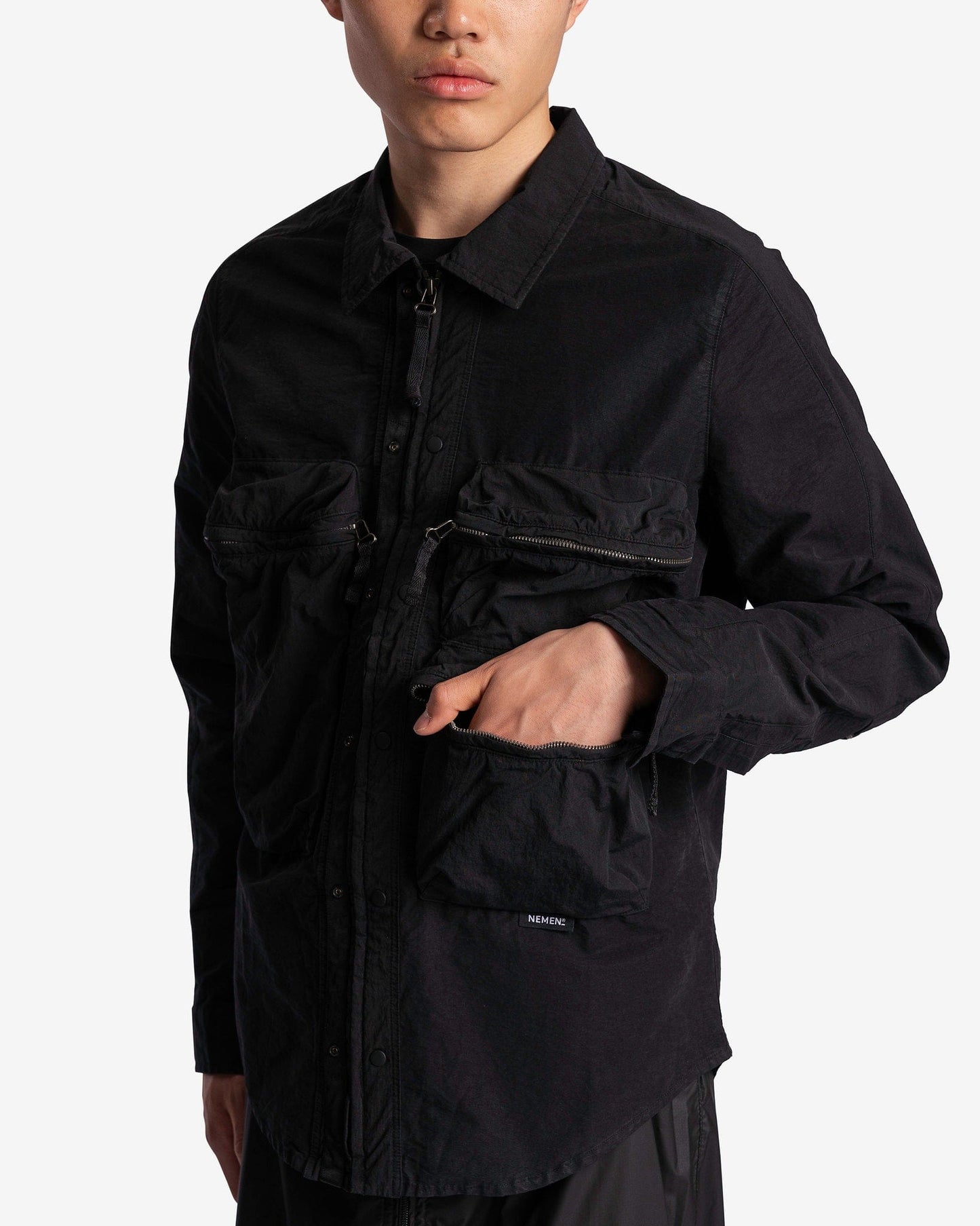 Nemen Men's Shirts Tats Zipped Parachute Overshirt in Ink Black