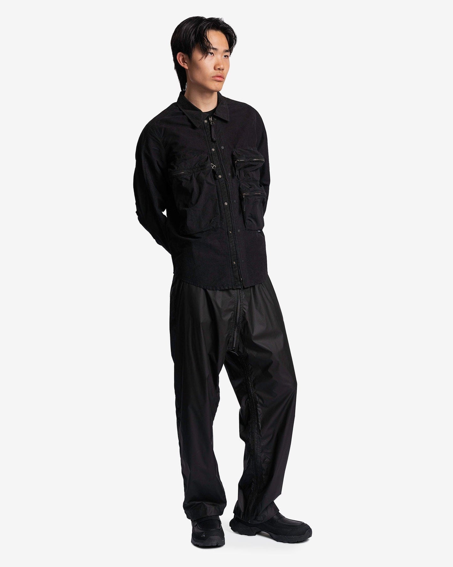 Nemen Men's Shirts Tats Zipped Parachute Overshirt in Ink Black