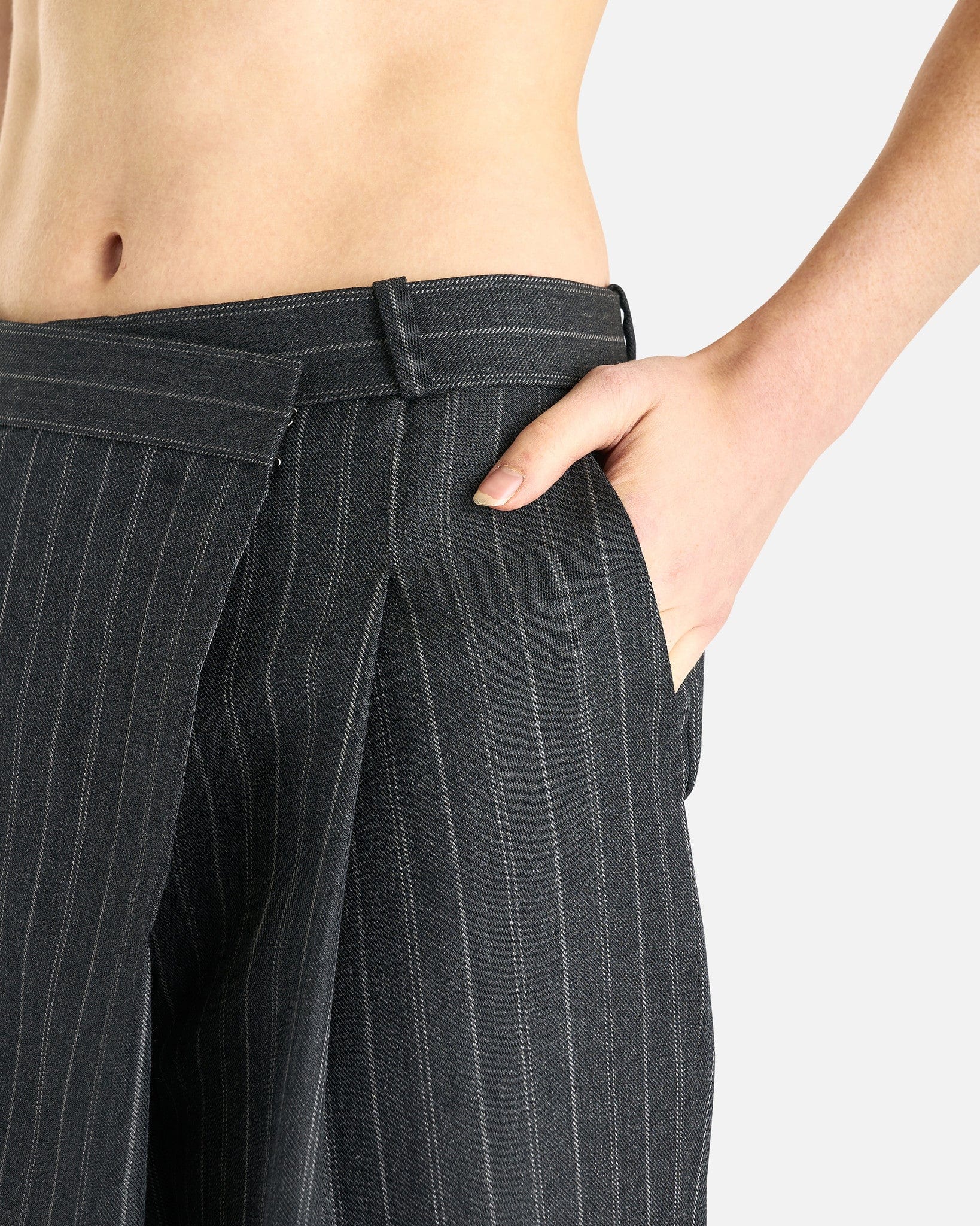 Simkhai Women Pants Tayler Overlap Wide Leg Trouser in Grey Pinstripe