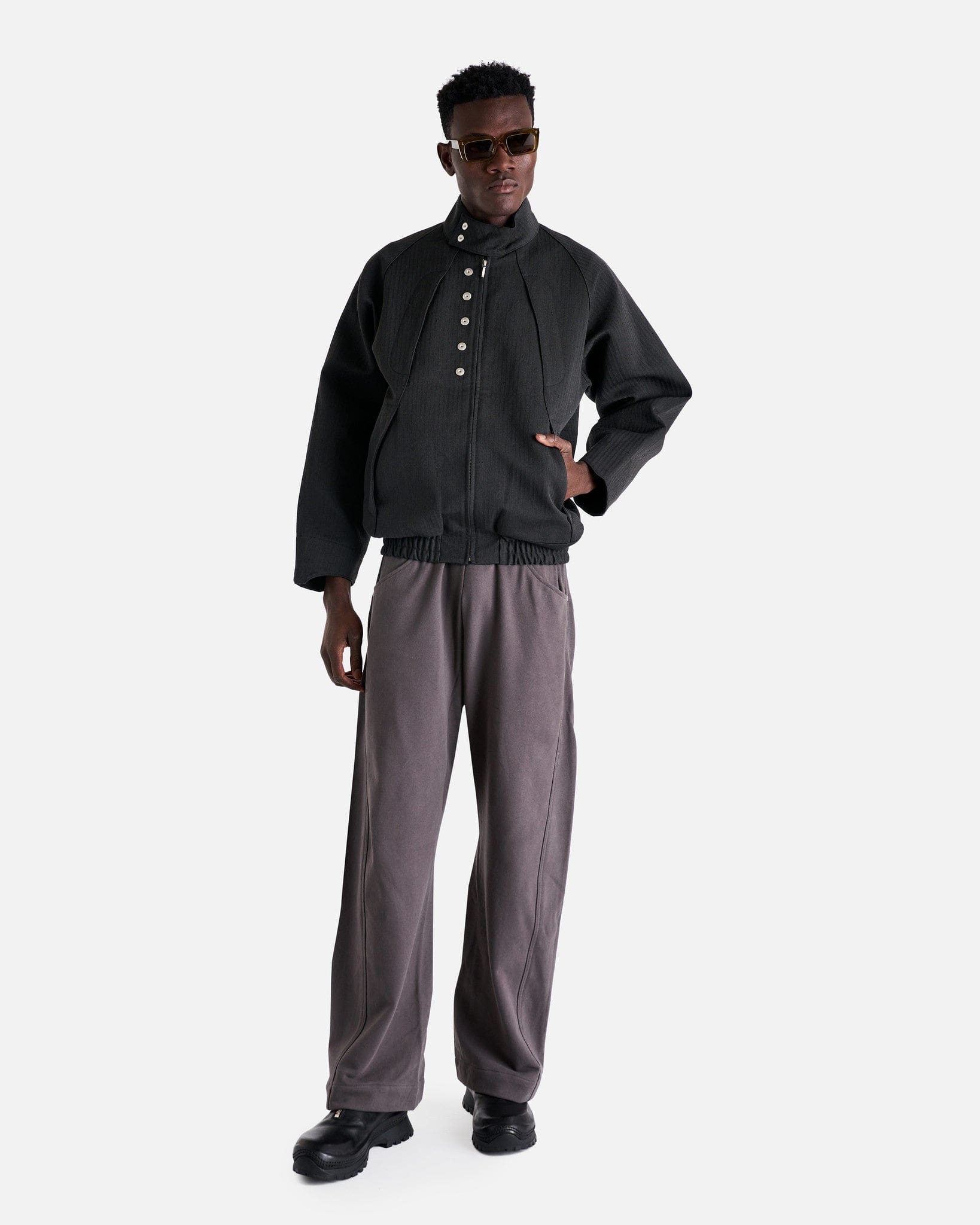 Omar Afridi Men's Jackets Tech Drizzler in Dark Grey Herringbone
