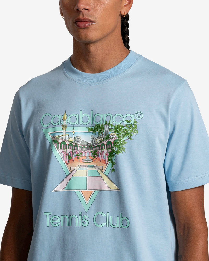 Casablanca Men's T-Shirts Tennis Club Pastelle Printed T-Shirt in Pale Blue