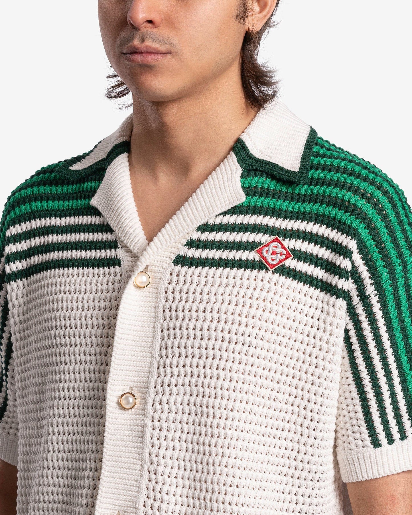 Casablanca Men's Shirts Tennis Crochet Shirt in Green/White