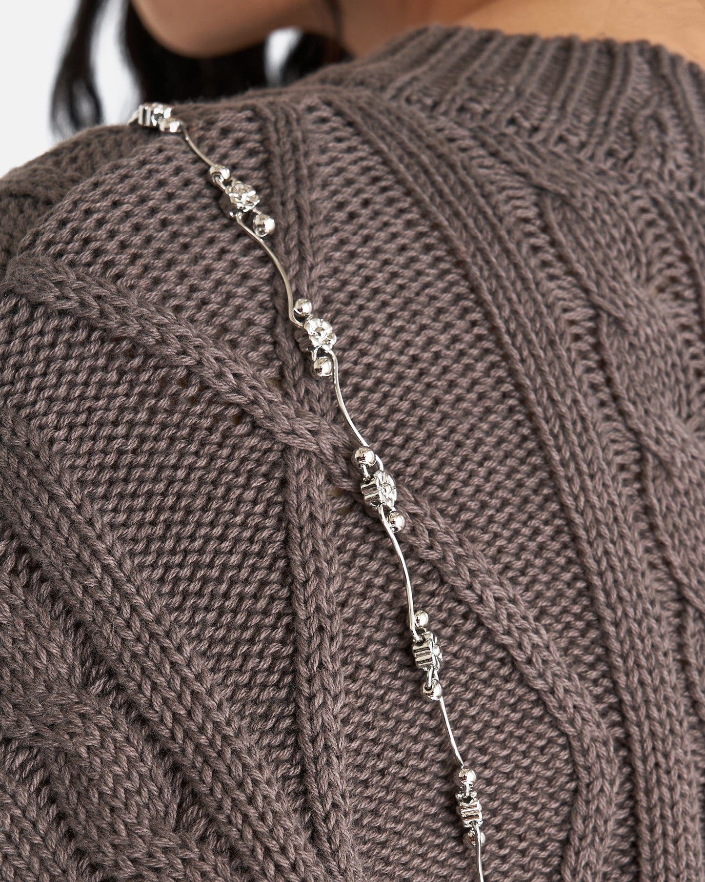 Andersson Bell Women Sweaters Tess Lace on Boyfriend-Fit Knit Sweater in Grey