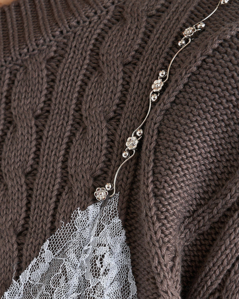 Andersson Bell Women Sweaters Tess Lace on Boyfriend-Fit Knit Sweater in Grey
