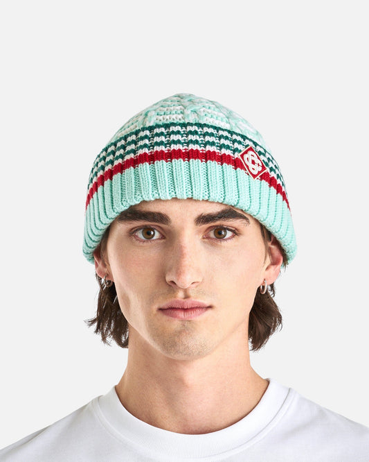 Casablanca Men's Hats O/S Textured Knit Beanie in Mint/White
