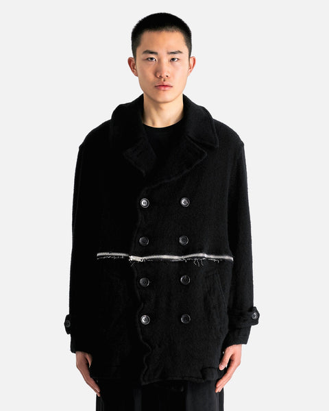 BLACK COMME des GARÇONS ブラックピーコート XS thick-tweed-zipped-pea-coat-in