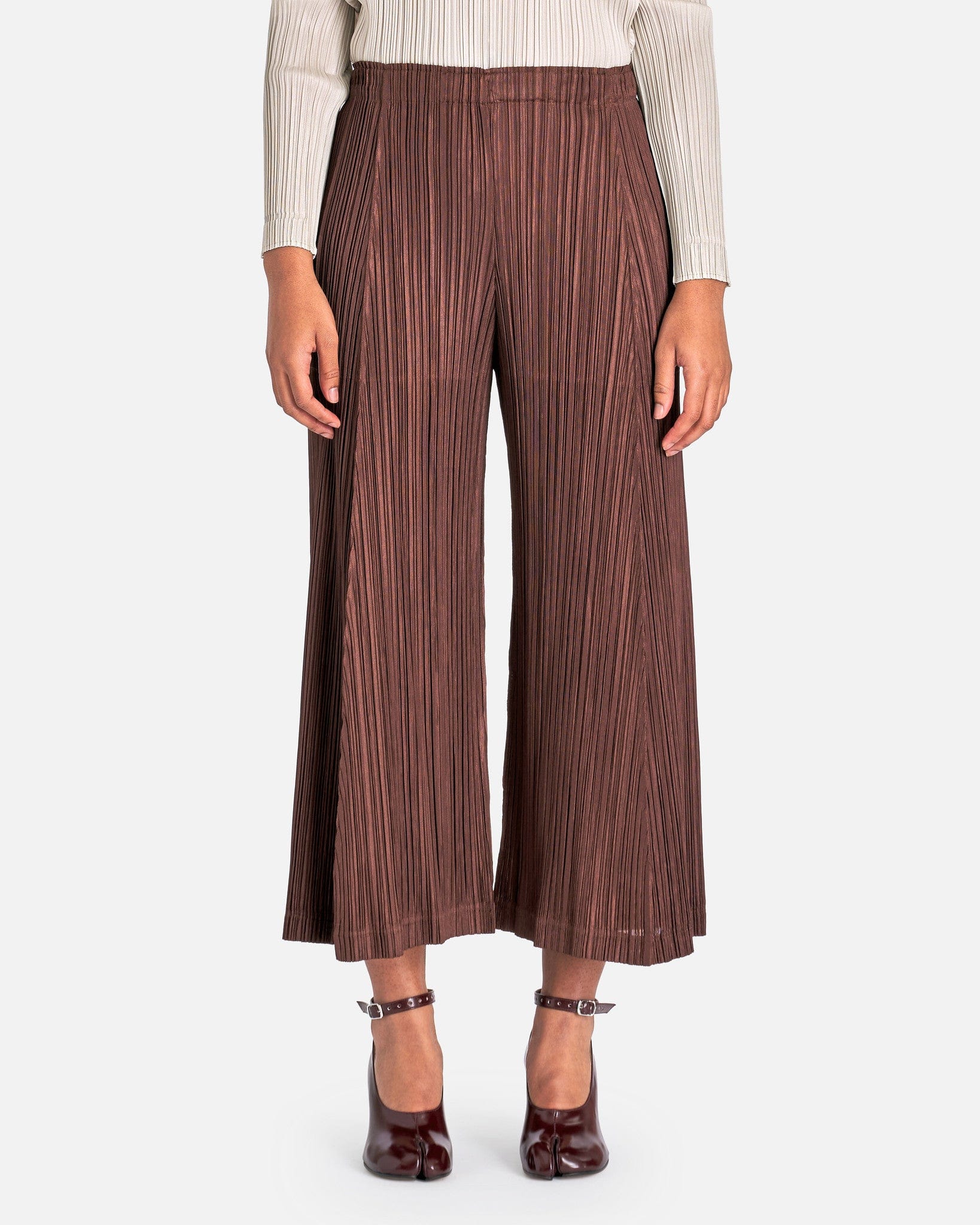 Pleats Please Issey Miyake Women Pants Thicker Bottoms 2 Wide Leg Pants in Dark Brown