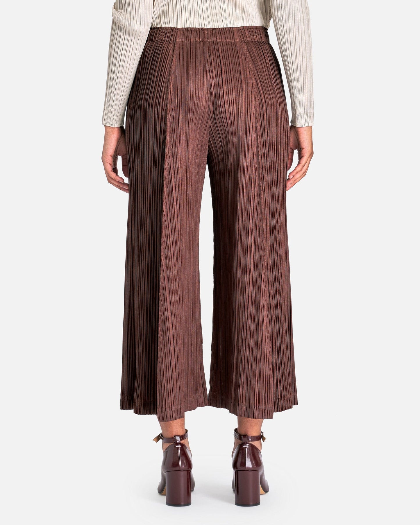 Pleats Please Issey Miyake Women Pants Thicker Bottoms 2 Wide Leg Pants in Dark Brown