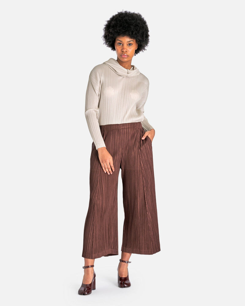 Pleats Please Issey Miyake Women Pants Thicker Bottoms 2 Wide Leg Pants in Dark Brown