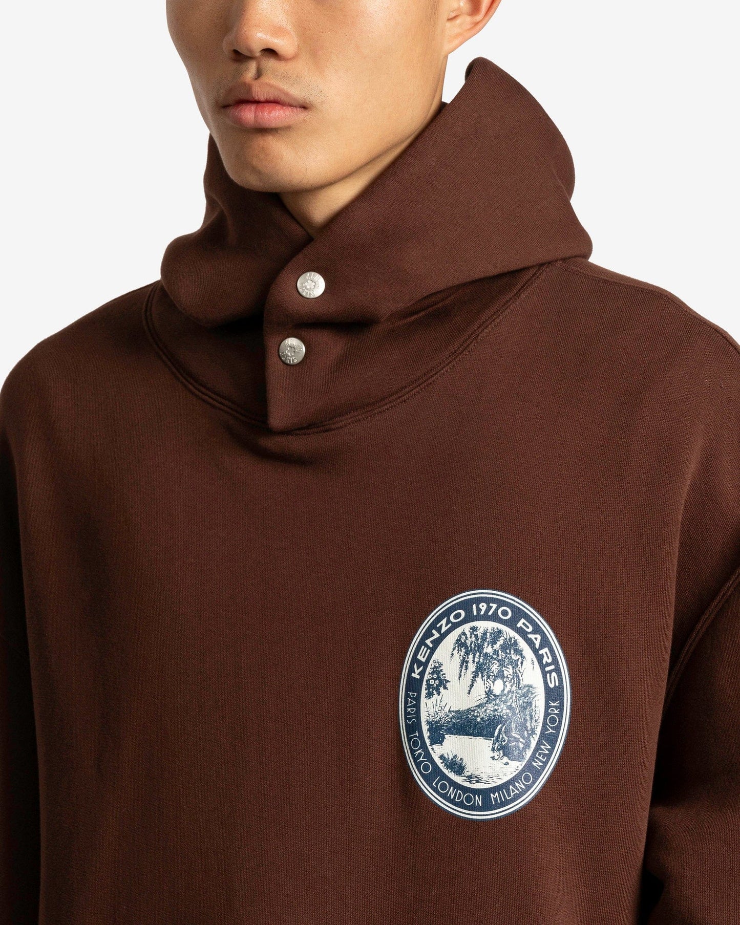 KENZO Men's Sweatshirts Tiger Patch Oversized Hoodie in Dark Brown