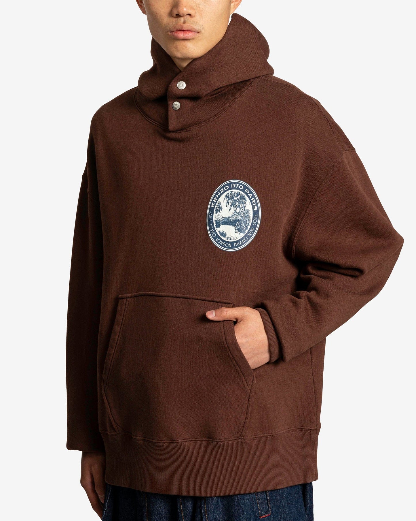 KENZO Men's Sweatshirts Tiger Patch Oversized Hoodie in Dark Brown
