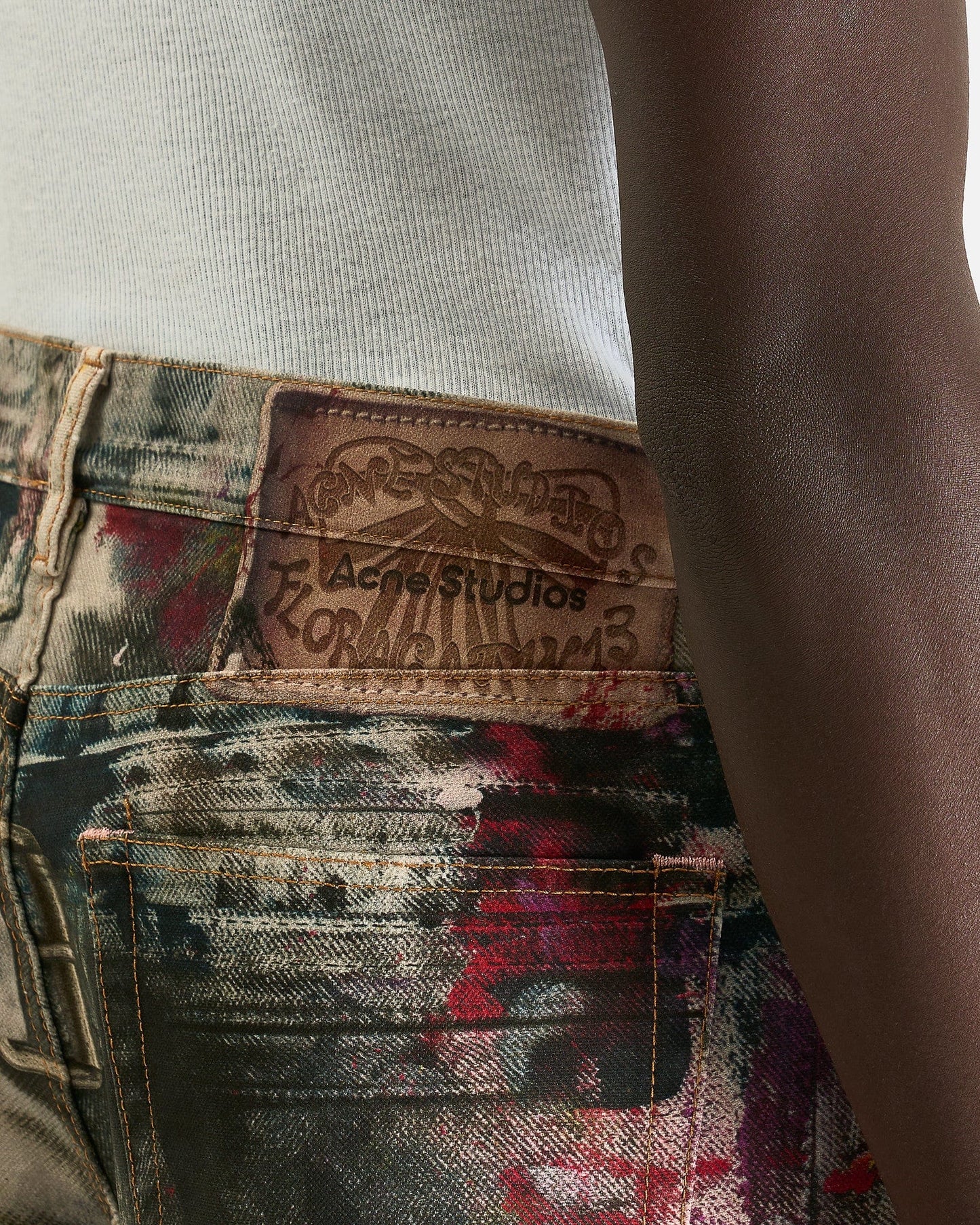 Acne Studios Men's Jeans Trompe L'oeil Paint Splatter Jeans in White