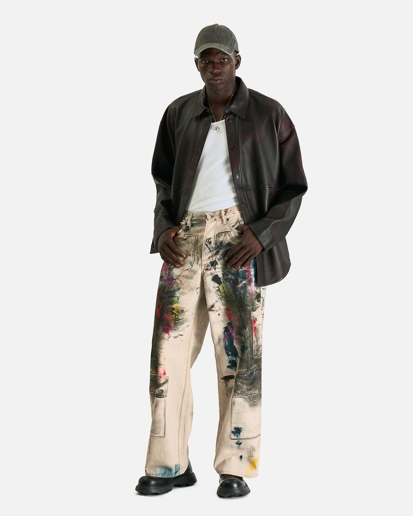 Acne Studios Men's Jeans Trompe L'oeil Paint Splatter Jeans in White