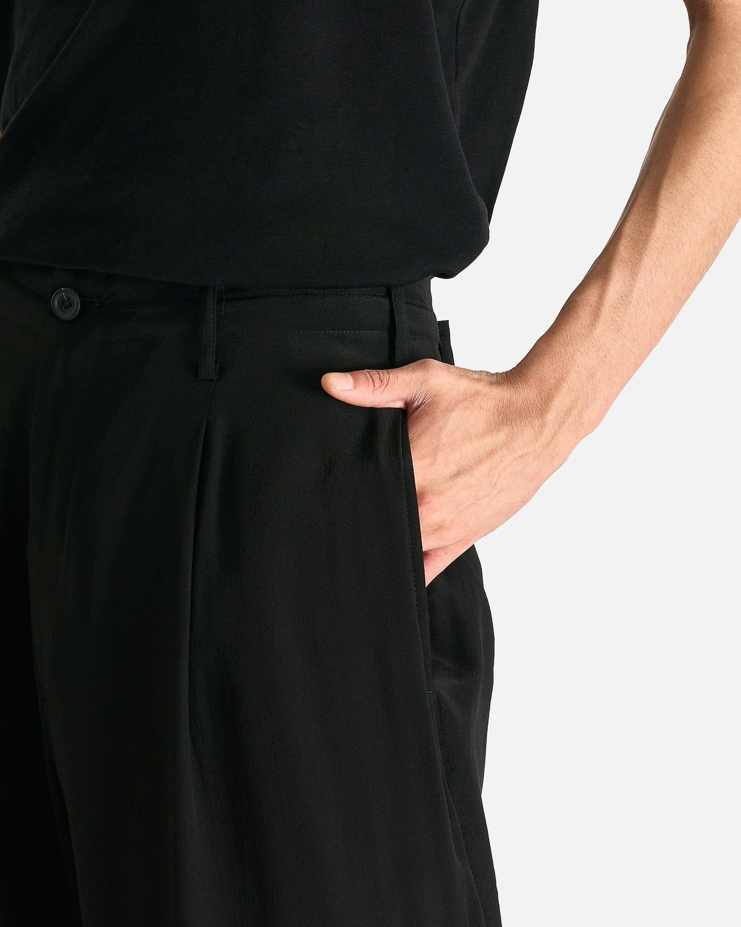 Yohji Yamamoto Pour Homme Men's Pants Tucked Seam Wide Pants in Black