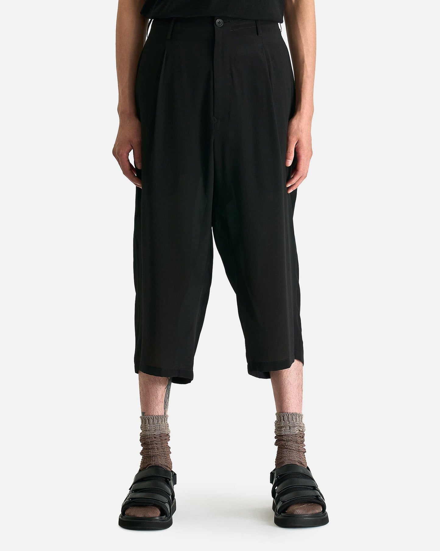 Yohji Yamamoto Pour Homme Men's Pants Tucked Seam Wide Pants in Black