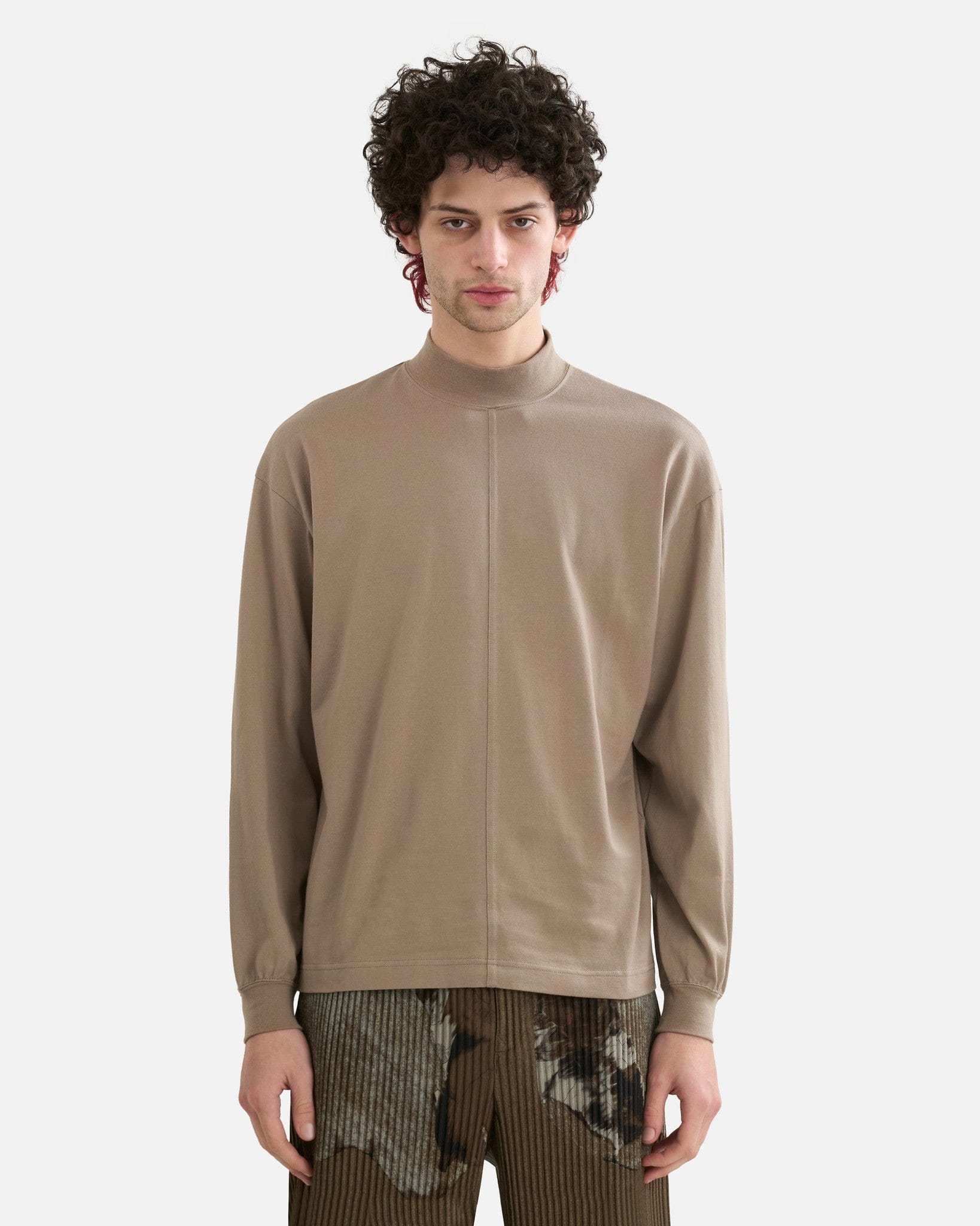 Homme Plissé Issey Miyake Men's Shirts Turtleneck Top in Greige